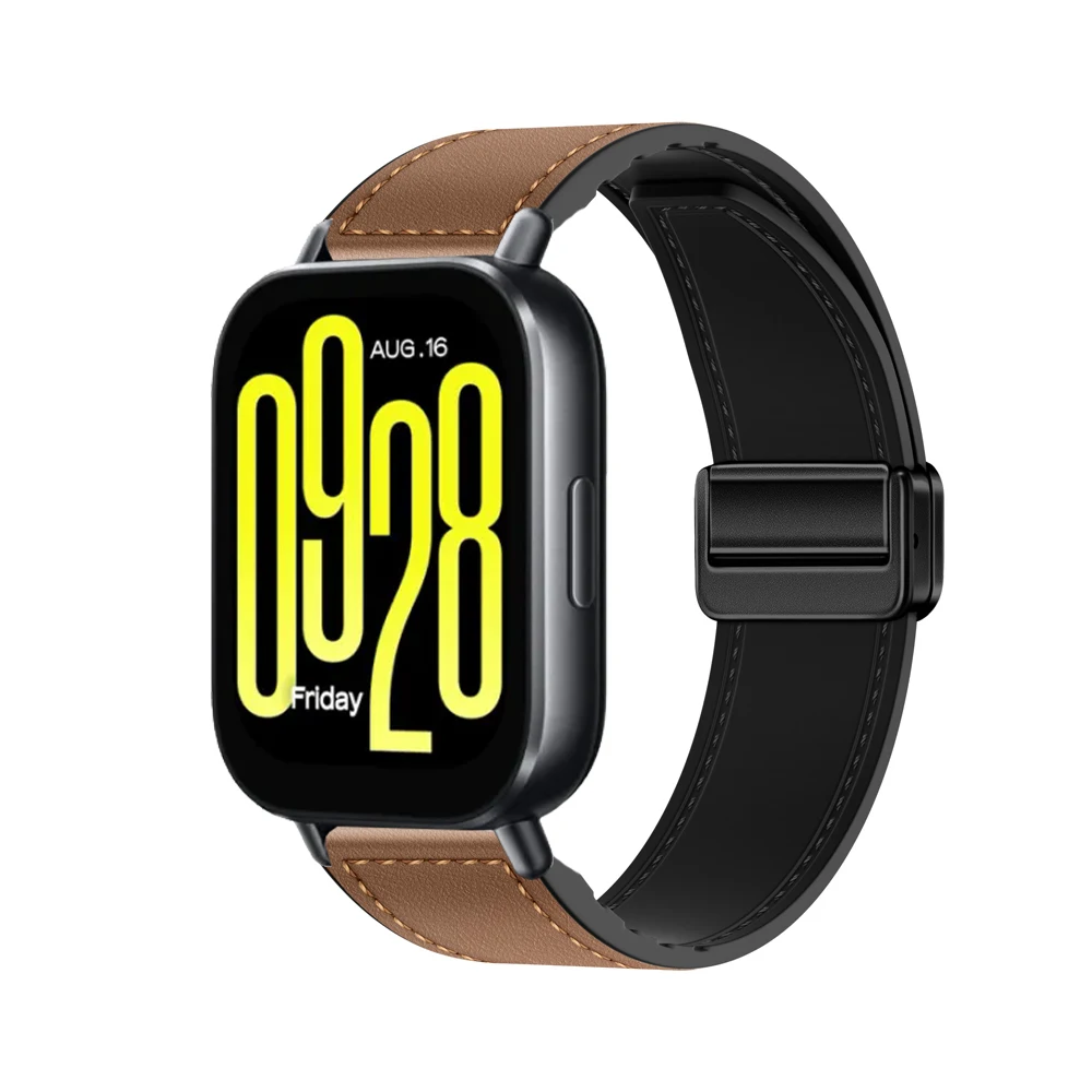 Silicone and Leather Magnetic Buckle Wristband - 22mm/20mm Strap