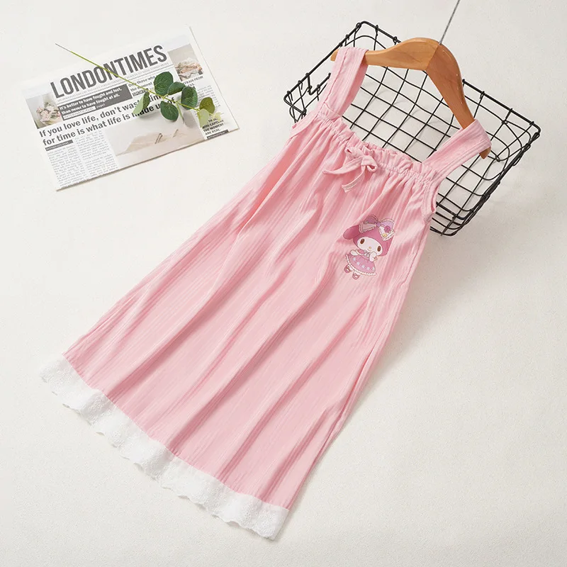Kawaii Children's Nightdress Pyjamas Girls New Cartoon Summer Thin Little Girls Halter Pajamas Vest Nightdress Home Wear