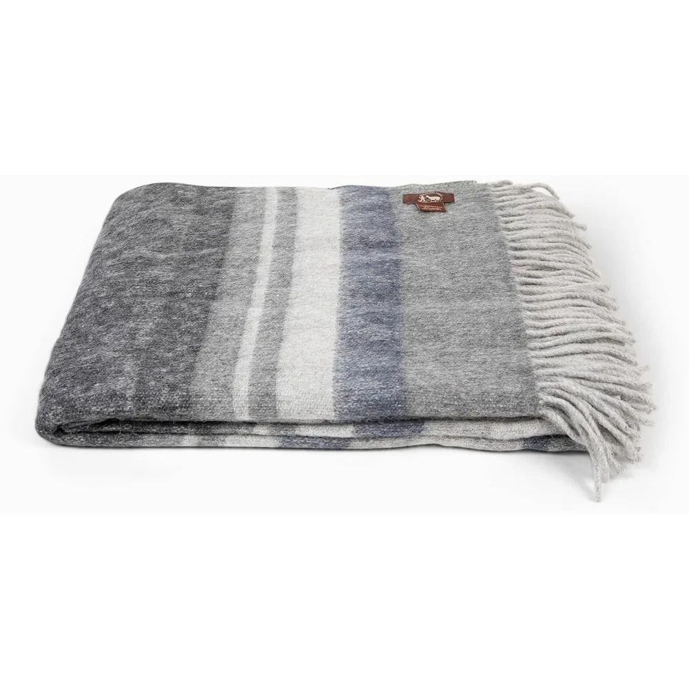 

Soft Warm Winter Blankets & Throws Blanket – Patterned Bed Breathable Alpaca Wool - Large 5’ X 6.5’ Cover Grey Shark Sofa Throw