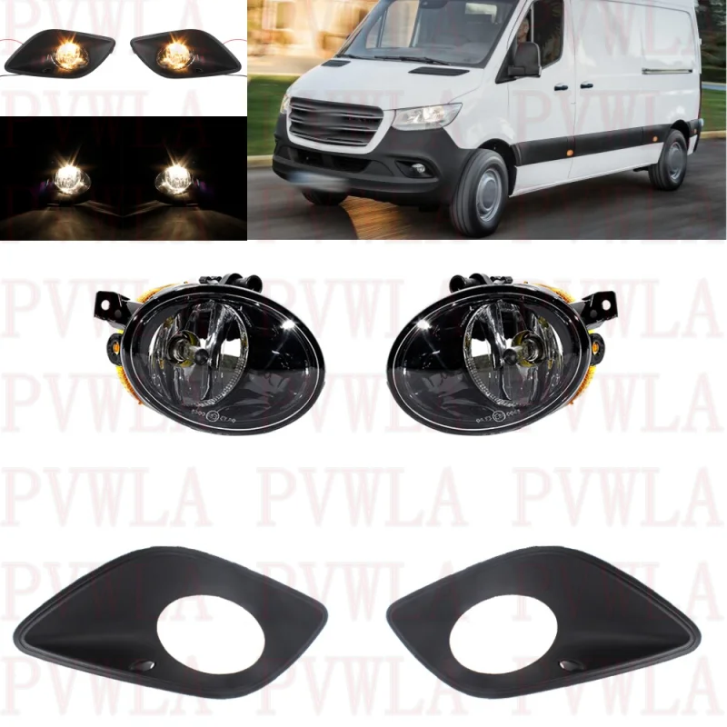 

For Benz Sprinter W907 W910 2019 2020 2021 Pair Left+Right Front Bumper Fog Light Lamp With Halogen Bulbs + Grille Cover