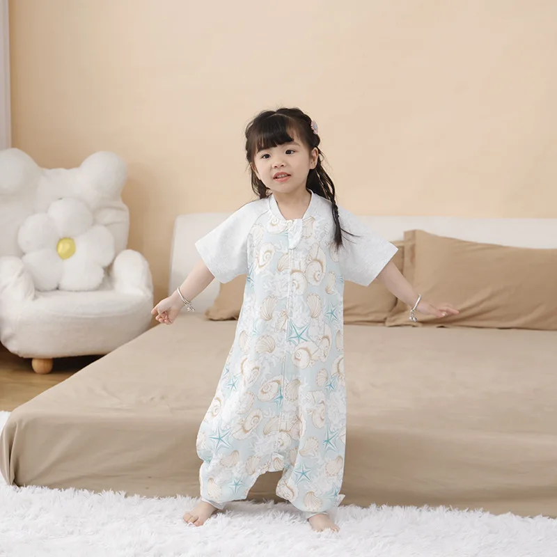 

Cartoon Boys Girls One-piece Pajamas Children's Anti-kick Sleeping Bag Summer Short-sleeved Split Leg Baby Sleeping Bag