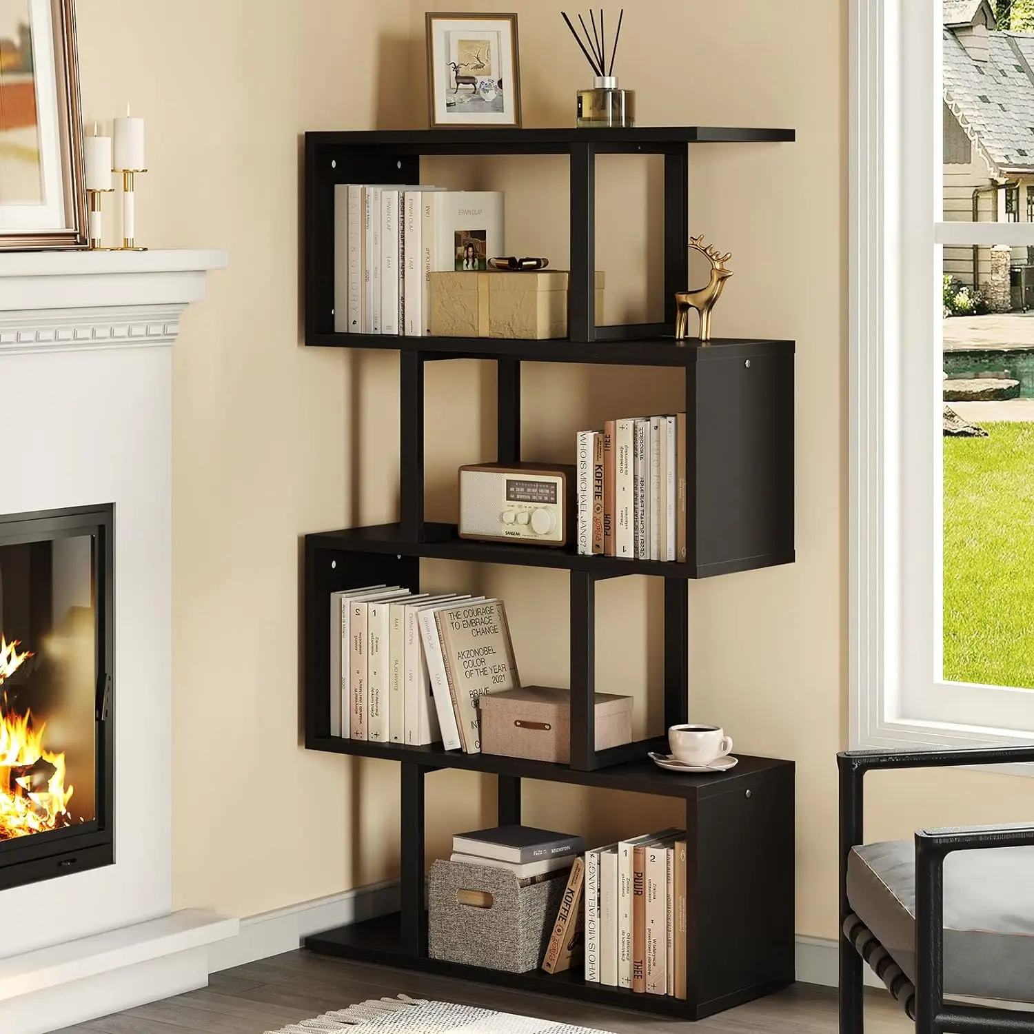

5-Tier Bookshelf, S-Shaped Z-Shelf Bookshelves and Bookcase, Modern Freestanding Multifunctional Decorative Storage