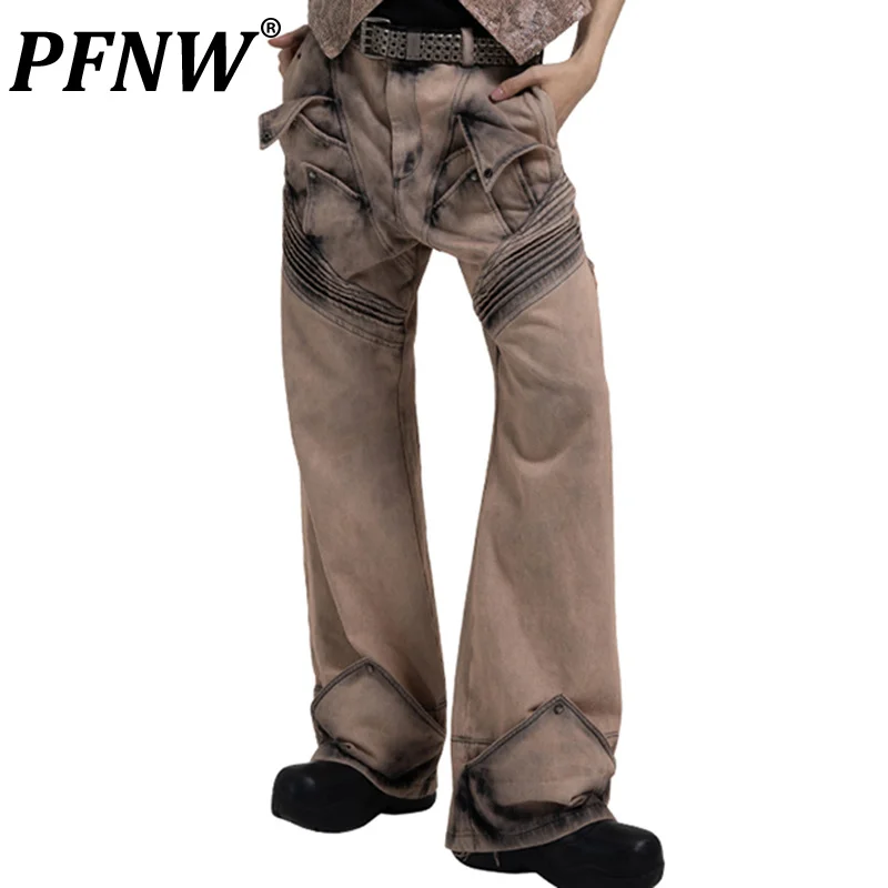 

PFNW Spring Autumn Men's High Quality Punk Style Silhouette Cotton Straight Jeans Chic Design Rough Selvedge Denim Pants 28A0129