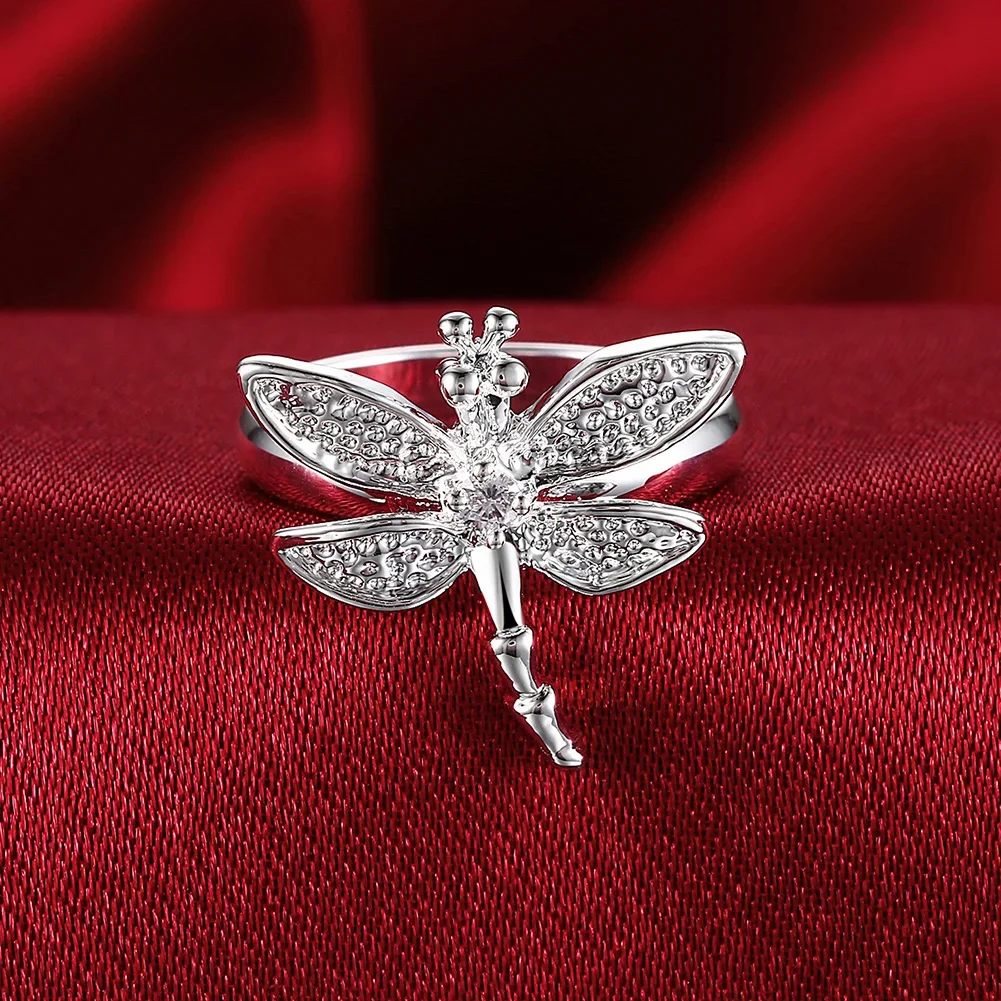 Anéis de libélula de prata esterlina 925 com zircônia para mulheres, moda, casamento, noivado, festa, presente de feriado, joias de alta qualidade