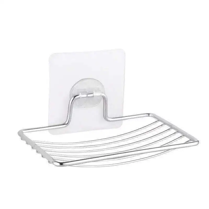 1pc soap rack Stainless Steel Soap Rack Punch-free Nail-free Bathroom Single Layer Drain Wall Hanging Sucker Soap Box Light Luxury Shelf