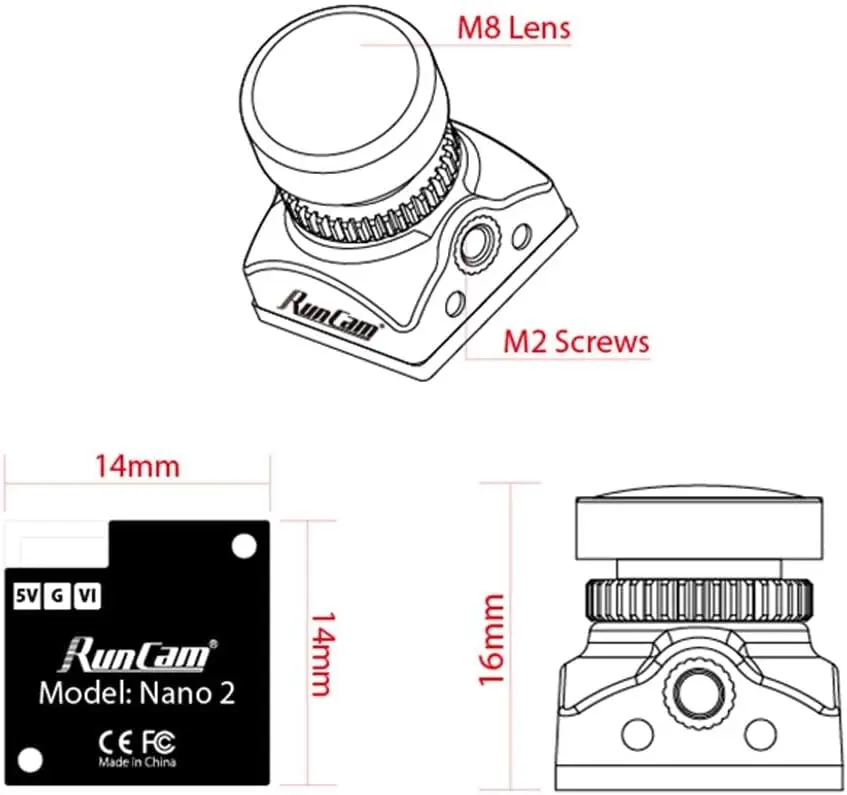 Comparaison taille de la RunCam Nano 2 avec une pièce de monnaie, idéale pour micro drone