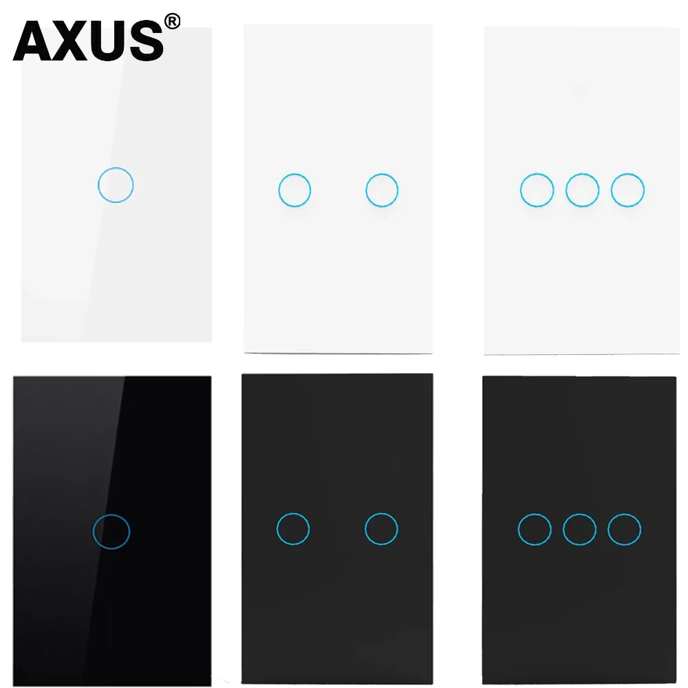 

AXUS US Touch Switch Power Led Panel Wall Light Switches Tempered Black White Crystal Glass 1/2/3 Gang Interruttore AC110-240V