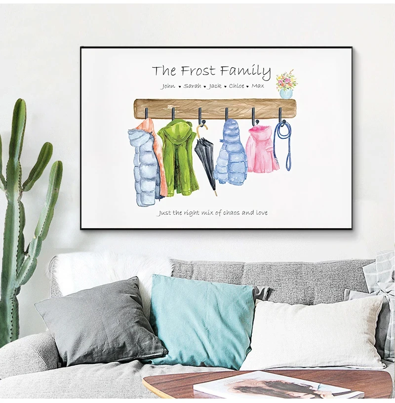 

Custom Family Print Gift Personalised Poster Coats Wall Art Canvas Painting Warm Overcoat Wall Pictures for Living Room Decor