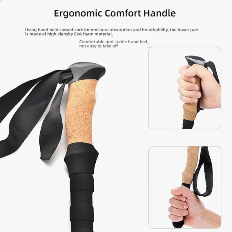 2PCS Three Section Telescopic Carbon Trekking Pole Hiking Carbon Fiber Cane Ultralight Trekking Folding Pole camping