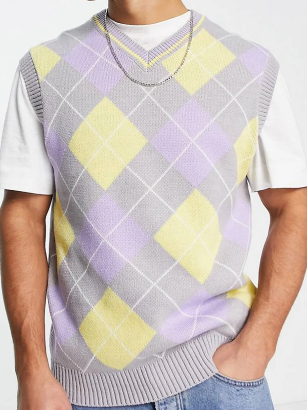 

2024 осень/зима тонкий бриллиантовый жаккардовый шерстяной жилет Мужская трикотажная одежда