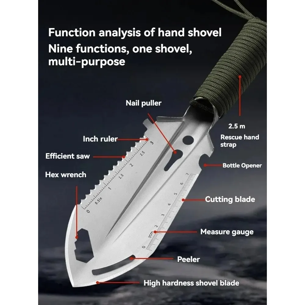 Multi-functional Outdoor Stainless Steel  Small  Hand Shovel Camping Portable Engineer Shovel Field Survival Tools Garden Tools 5