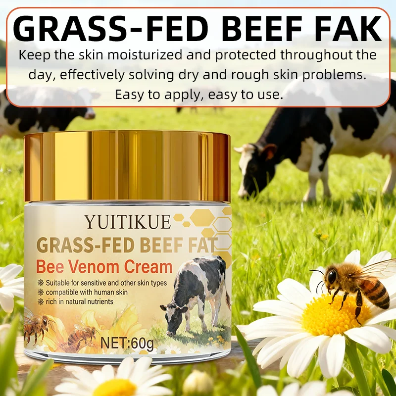 Grass-fed beef fat and bee venom cream, suitable for sensitive skin, as well as compatible with other skin types and human skin