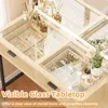 Fluted Makeup Vanity Desk with Large Mirror and Lights, Big Vanity Table with Drawers, Storage Shelves and Charging Station 4