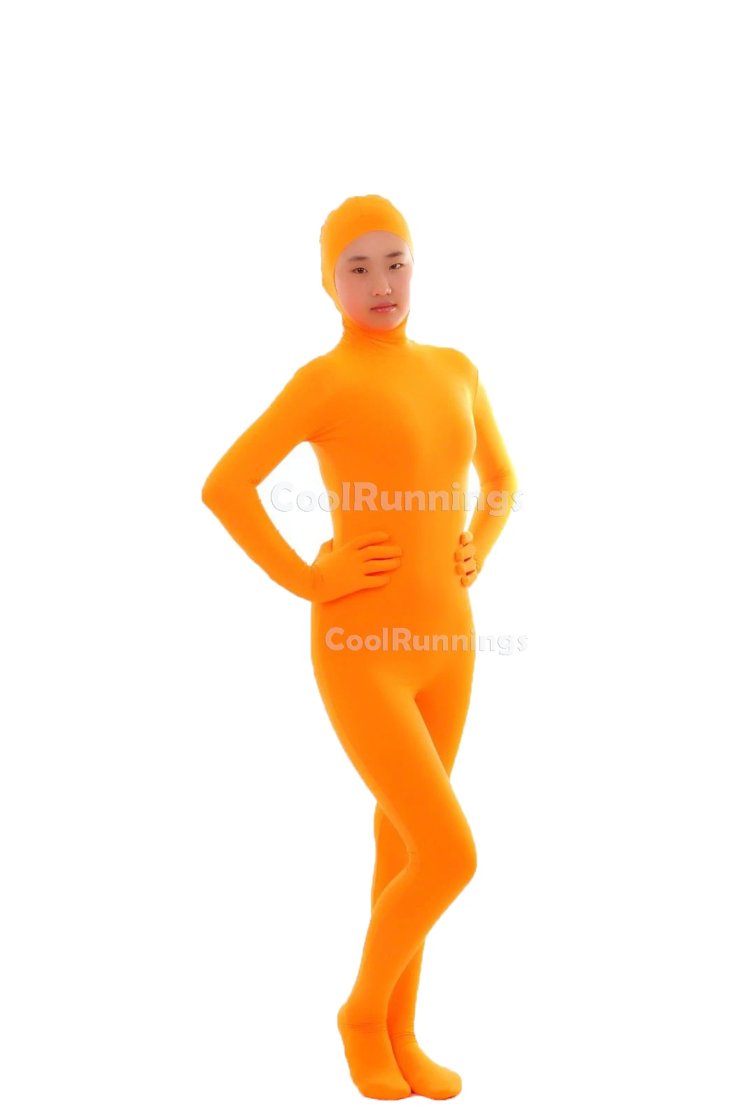 Orange Open face faceless face bare Unisex Spandex Bright 2nd Skin Zentai Costumes Bodysuit cosplay costume adult unitard