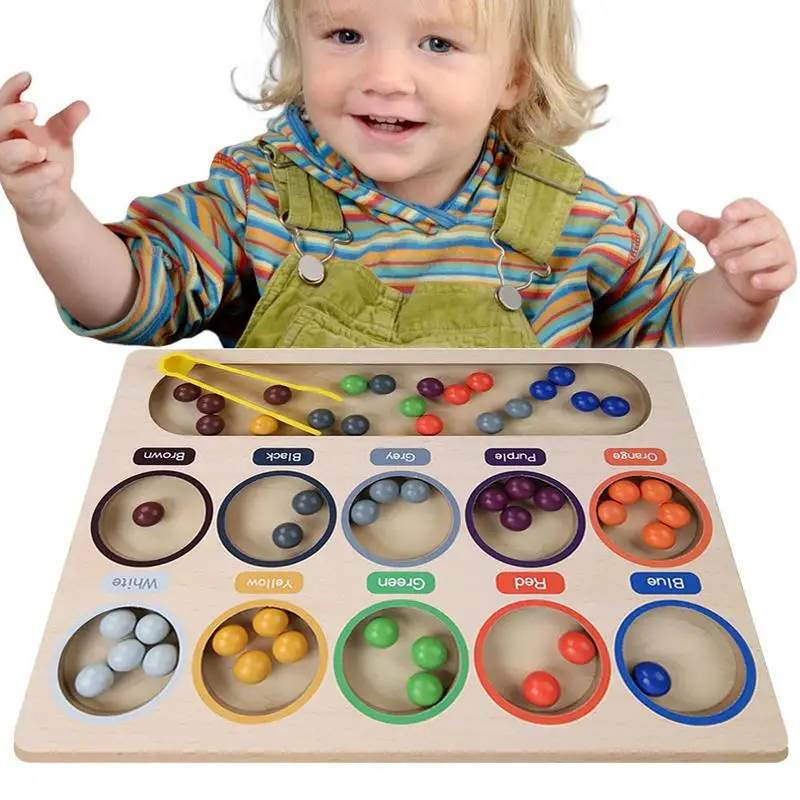 

Toddler Sorting Toys Wooden Color Sorting Ball Game Bead Clip Teaching Aid Toy Colorful Early Educational Preschool Sorting