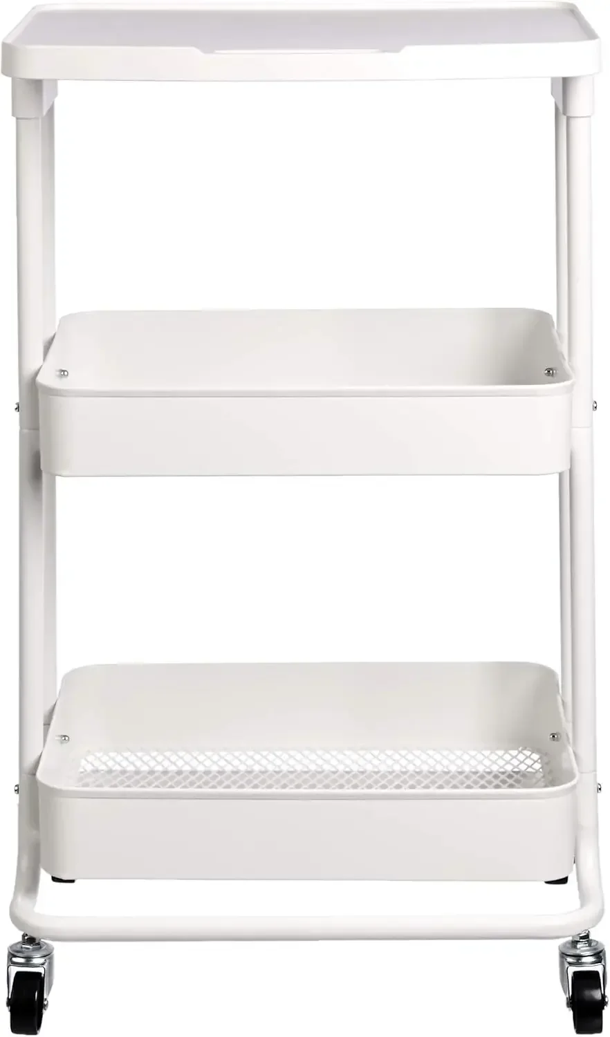 2-Tier Metal Kitchen/Utility Cart with Shelf, White 2