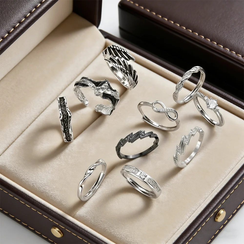 Klassischer Silberfarbener Zirkon-Ring für Damen, Verstellbar, Modische Geometrische Metallringe, Luxuriöser Edel-Schmuck für Verlobung und Hochzeit