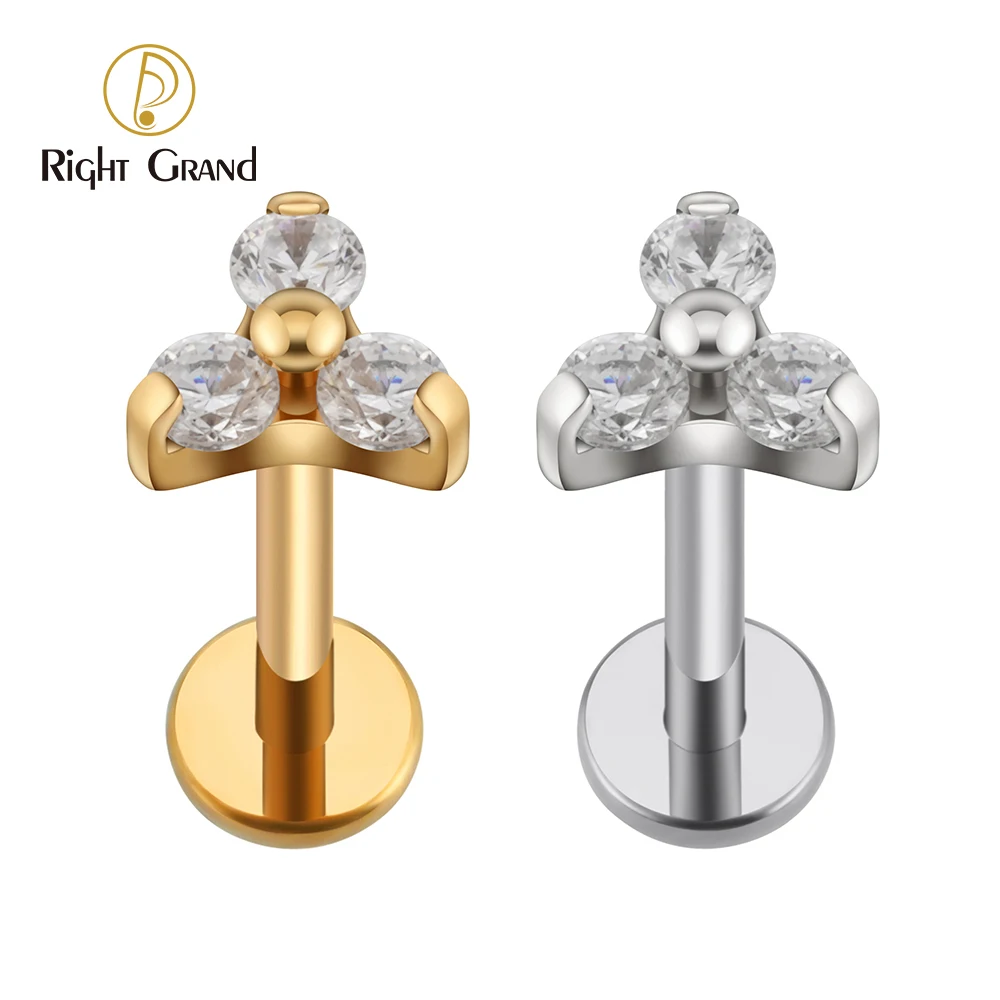 Right Grand ASTM F136 티타늄 지르콘 Labret 스터드 16G 립 피..
