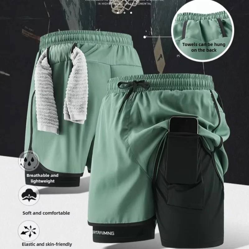Men Running Shorts Gym Sports 2 in 1 Camo Quick Dry Workout Training Gym Fitness Jogging Short Sweatpants Summer