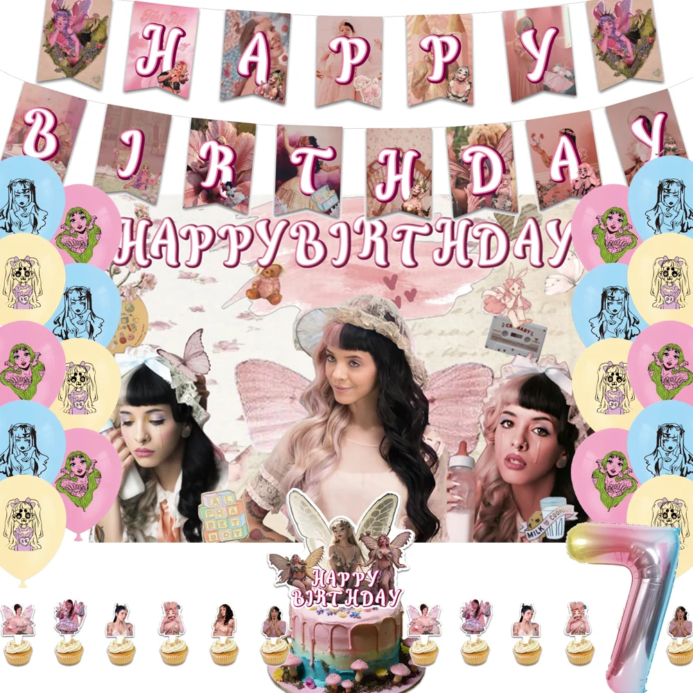 Melanie Martinez Thema Geburtstag Party Dekoration Rosa Ballon Banner Kuchen Topper Hintergrund Pop Sänger Zubehör Für Musik Fans