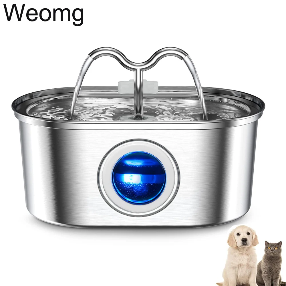 

108oz/3.2L Cat Water Stainless Steel Pets Dispenser With LED Light Silent Pump Automatic Fountain For Cat Dog Drinking Bowl