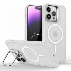 Metal Camera Kickstand with Magsafe - Compatible Wireless Charging and Matte Shockproof Cover - iPhone 12 Mini (Clear)