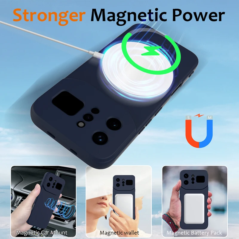 ELVEV Magnetic Soft Premium Silicone Phone Case with Flocking Interior and Strap Protection