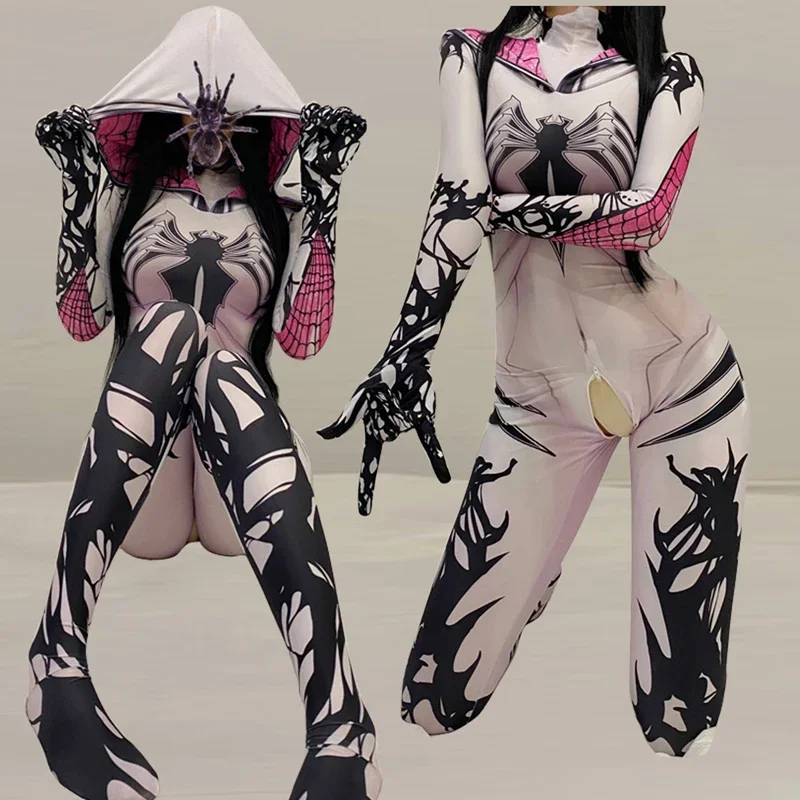 

Anime Cosplay Sexy Body Suits Zipper Open Crotch Bodysuit Christmas Tights RoleplayJumpuit Zentai Halloween Costumes for Women