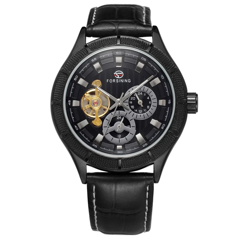 Fashion Forsining 233 Top Brand Genuine Leather Retro Hollow Out Five Pin Automatic Mechanical Man's Gift Wrist Watches