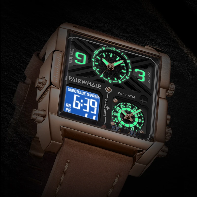 

FAIRWHALE Unique Design Multiple Time Zones Men's Quartz Watches Waterproof Luminous WristWatch Luxury Casual Sports Watch Men