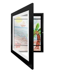 Vibrant Kids Art Display Frame - A4/6 Wooden Photo & Poster Holder (Black A4 32x24x2.9cm)
