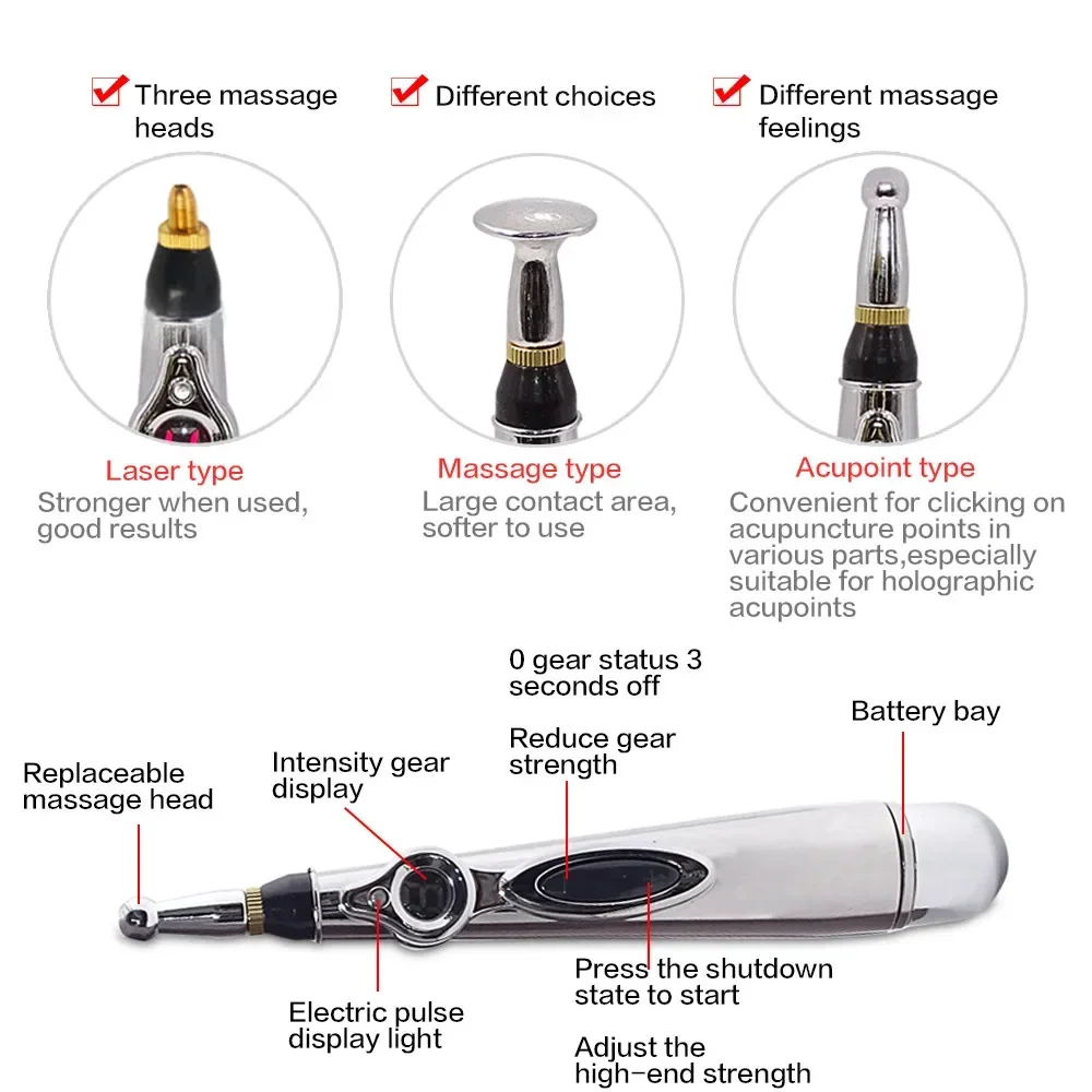 5-in-1 Massage Acupuncture Pen Electronic Acupuncture Point Laser Meridian Energy Pulse MultiFunction Massager