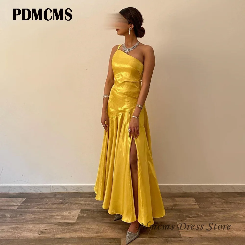 

PDMCMS Yellow Saudi Arabia Evening Party Dresses Side Slit Prom Dress Dubai Mermaid Vestidos De Festa Gala Formal Occasion Gowns