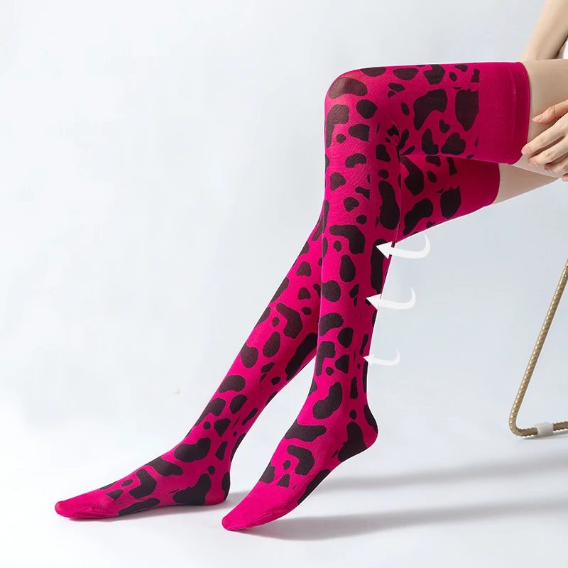 

Fashion Cotton Leopard Long Socks Women Sexy Thigh High Heart Stripes Rainbow Print Stockings Christmas