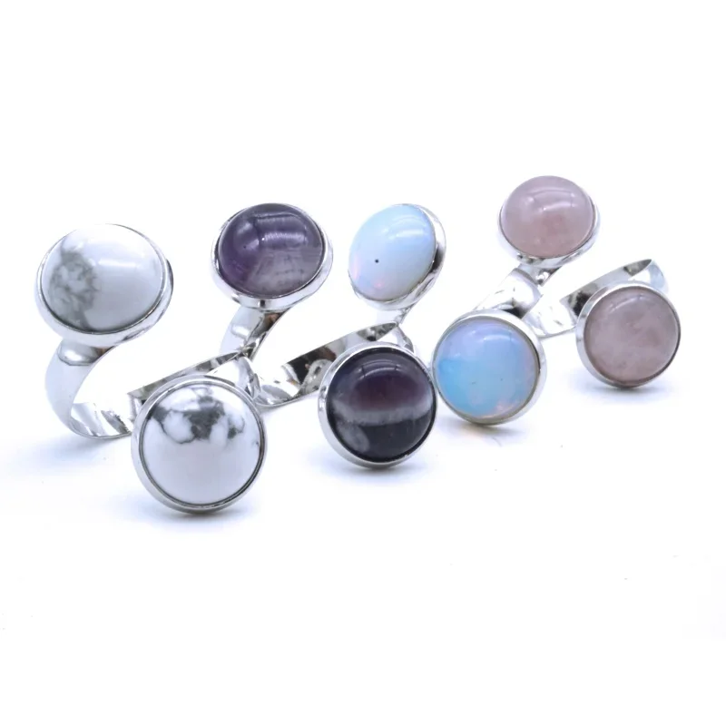 Finger Ring Adjustable Rings Double Stone Cabochon Tiger Eye Opal Blue White Purple Green Pink Crystal Adjustable Ring For Women Dress ACC Jewelry
