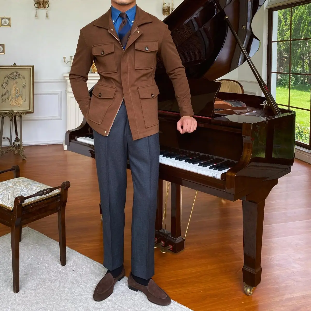 

Осенняя мужская куртка с карманами и отложным воротником, Мужская облегающая модная верхняя одежда, пальто, уличная одежда, новая одежда