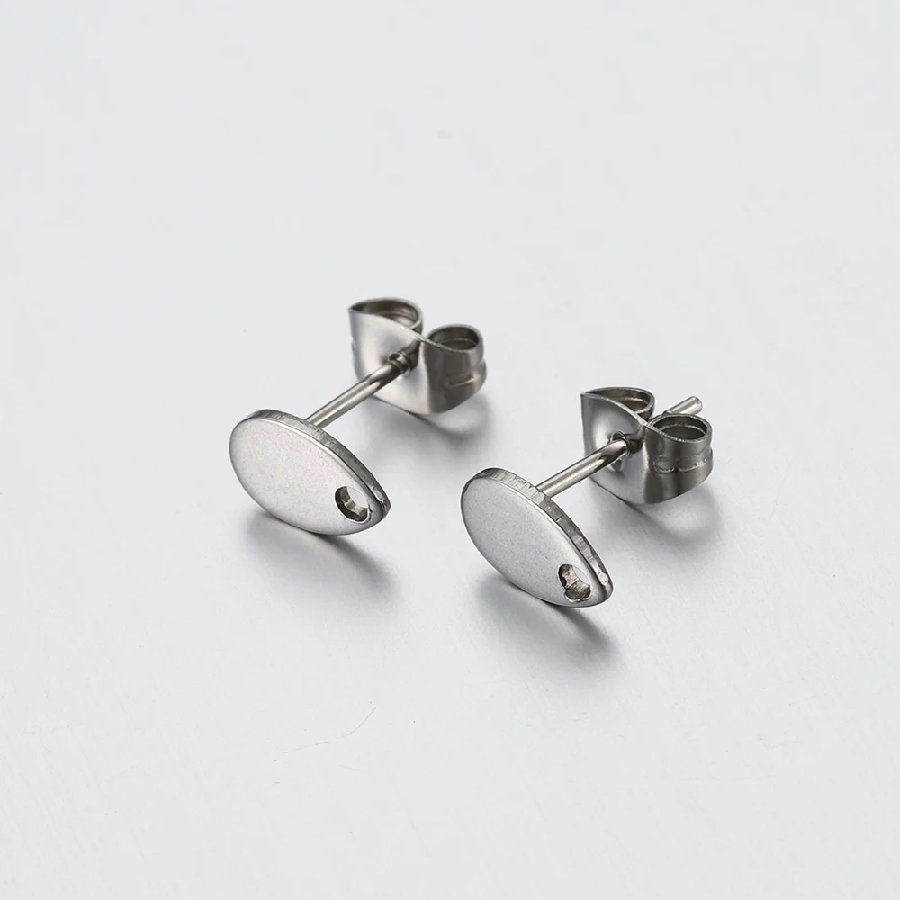 10pcs Stainless Steel Round Ear Studs for Earrings Base Jewelry Making DIY Dangle Hole Charm Pendants Components
