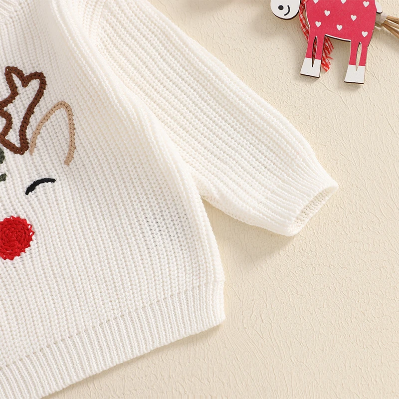 Newborn Boy Girl Christmas Sweater Knit Baby Jumpers Cute Reindeer Head Long Sleeve Toddler Chunky Knitwear Pullover baby girls sweater