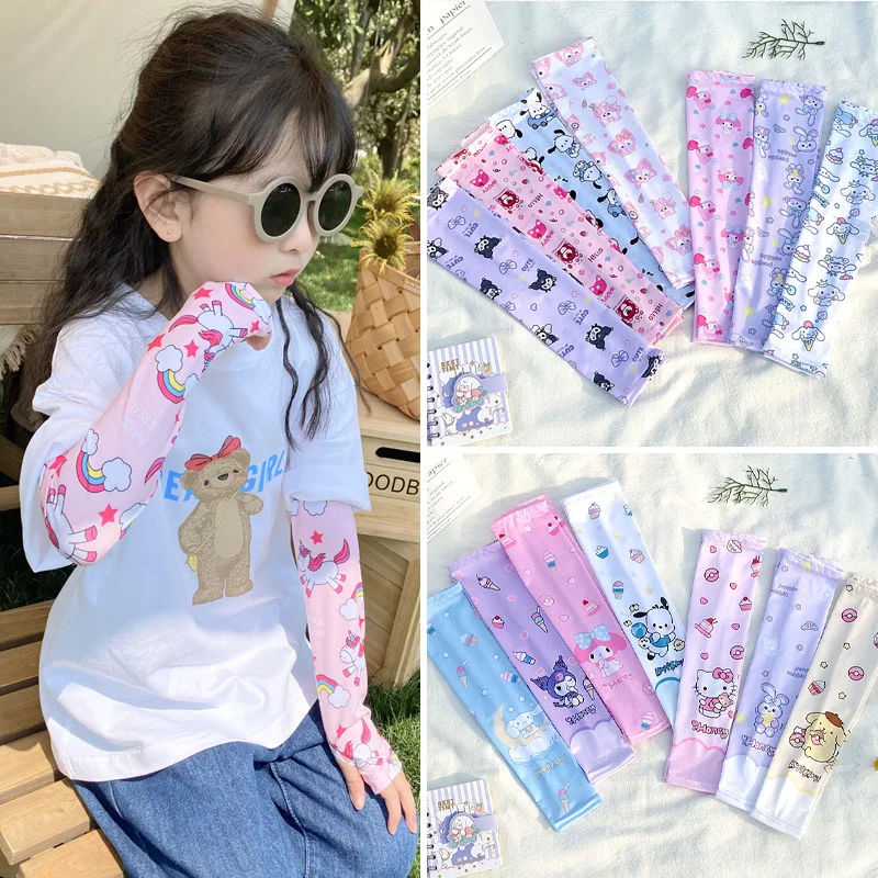 Children's Ice Sleeves Summer Thin Cute Cartoon Sleeve Sleeves for Boys and Girls' UV Protection Silk Arm Protector Sun Protect