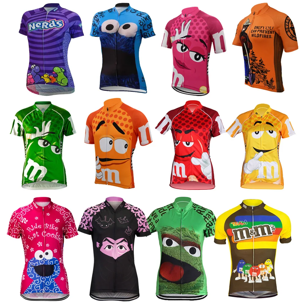 WomenCartoonCyclingJerseyFunnyBreathableShortSleeveBikeWear