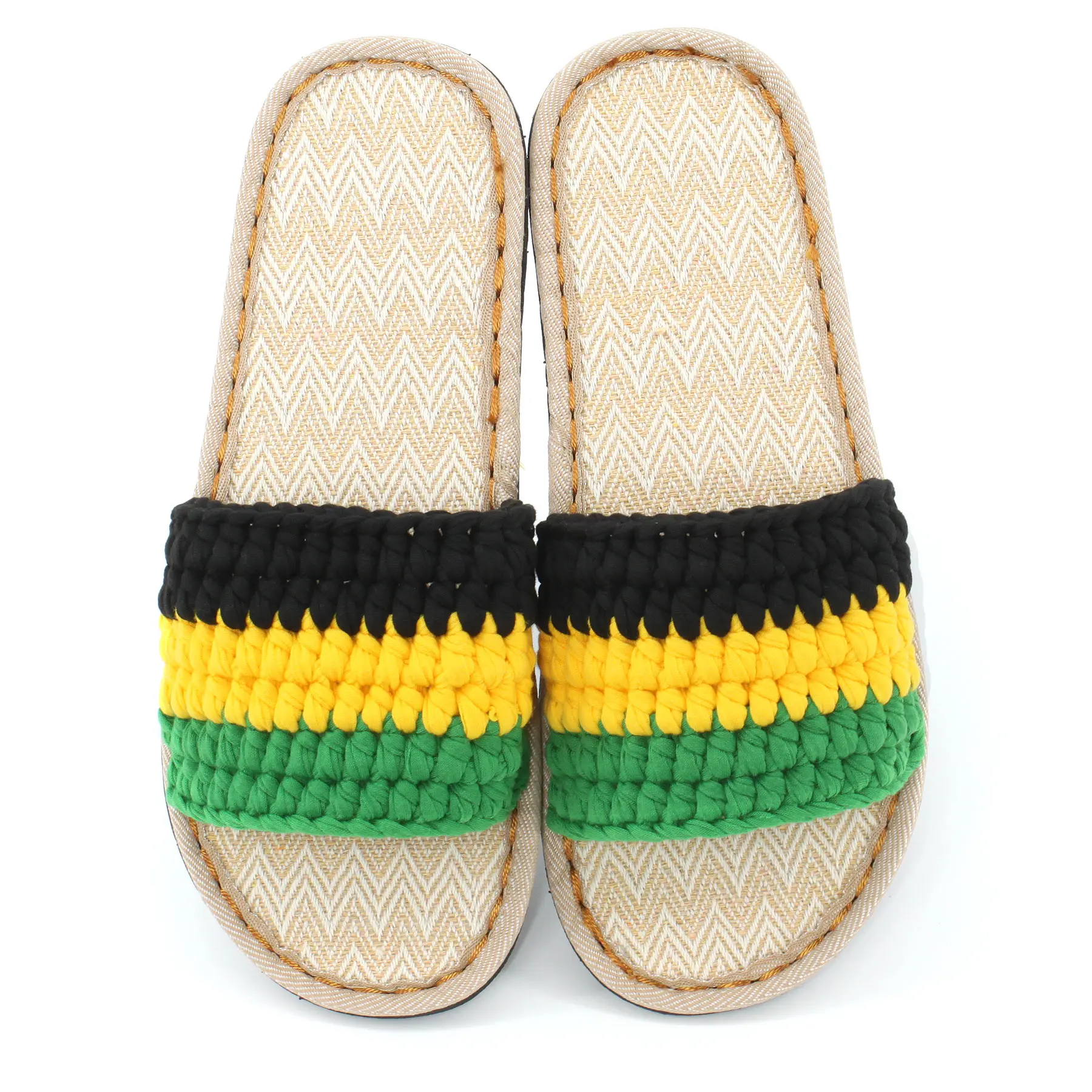 Men's and Women's Hand-made Cotton Crocheted Slippers With Linen Sole Rasta Jamaican