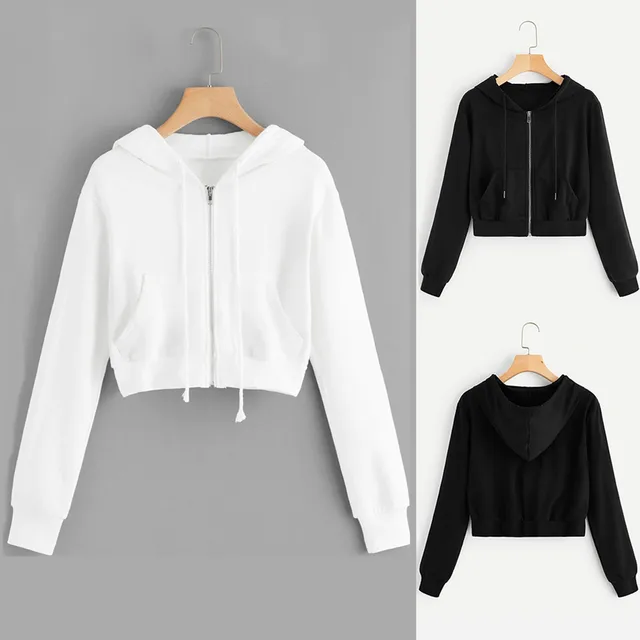 Korean Style Streetwear 2024 New Hooded Casual Solid Zipper Pocket Sleeve Sweatshirt Long Shirt Tops Women Women'S Blouse кофта 1