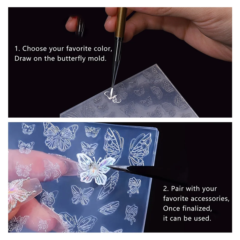 Nail Carving Mold Butterfly Silicone 3D Nail Stamping Plate Nail Stencils Tools DIY UV Gel Manicure Tools Nail Art Enthusiasts 4