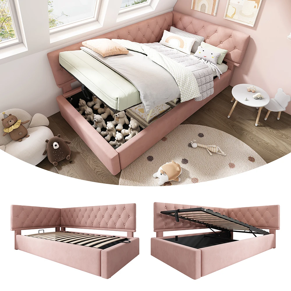 KOMHTOM Polsterbett Tagesbett Daybett 90x190 cm Schlafsofa mit hydraulischem Stauraum, Samt, ohne Matratze – Detail 5