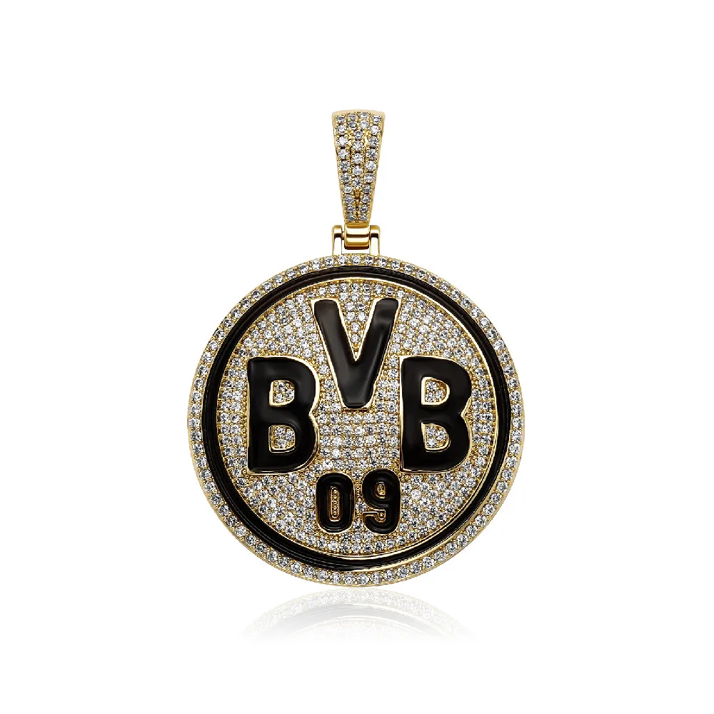 

Europese En Amerikaanse Stijl Hoge Kwaliteit Ijs Cravejado Aaa + Cubic Zircon Ketting & Hanger Sieraden Voor Gift Dortmund Medal