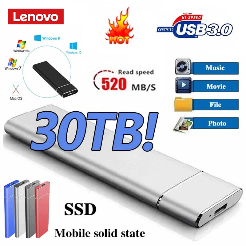 Lenovo High-speed 30TB 20TB SSD Portable External Solid State 8TB USB 3.1 Interface Original Mobile Hard Drive - AliExpress