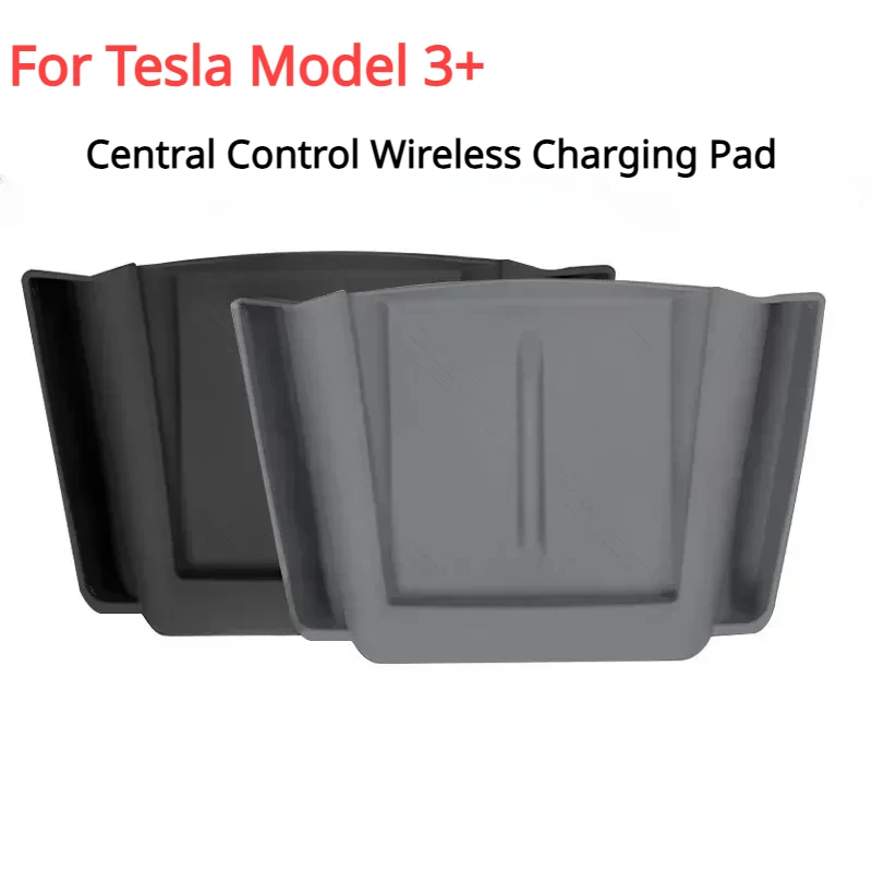 

For Tesla Model 3 2024 Highland Silicone Non-Slip Pad Car Central Control Mobile Phone Wireless Charging Pad with Side Pocket