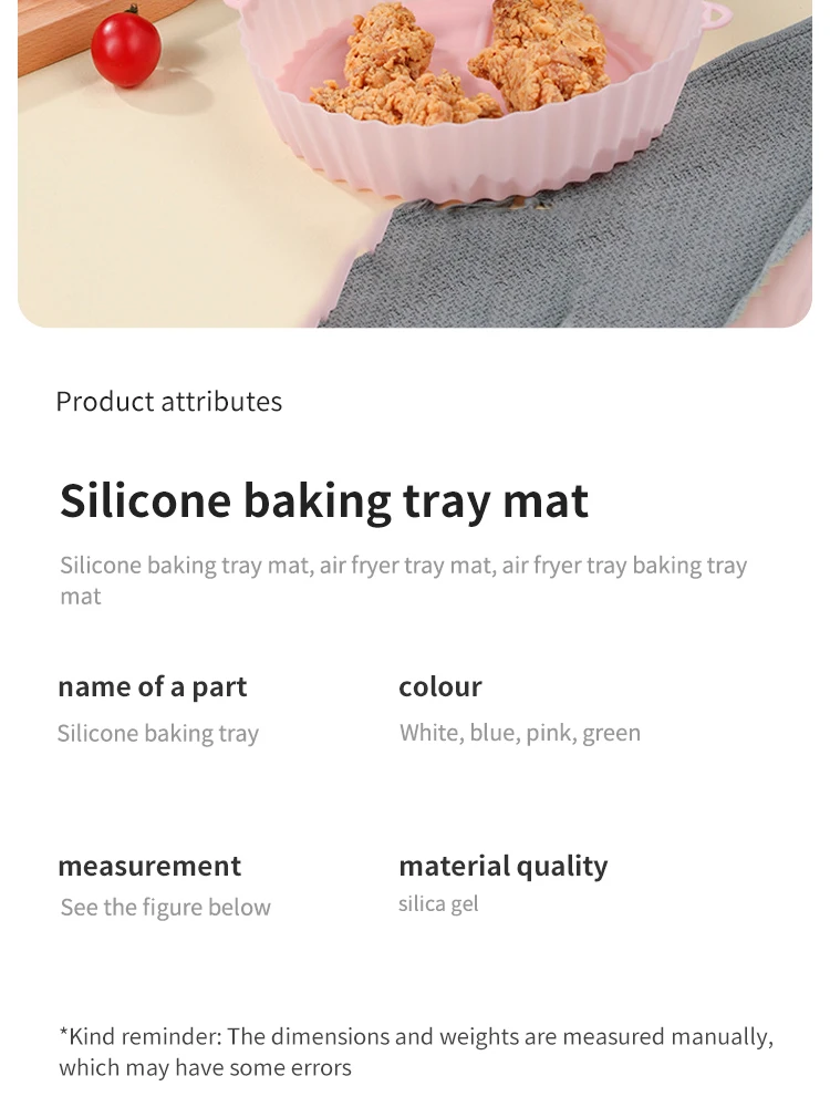 Description Picture 4 of item2 PCs Reusable Air Fryer Silicone Tray For Easy Cleaning Suitable For Round Pizza Grill Pan Mats Air Fryer Baking Accessories