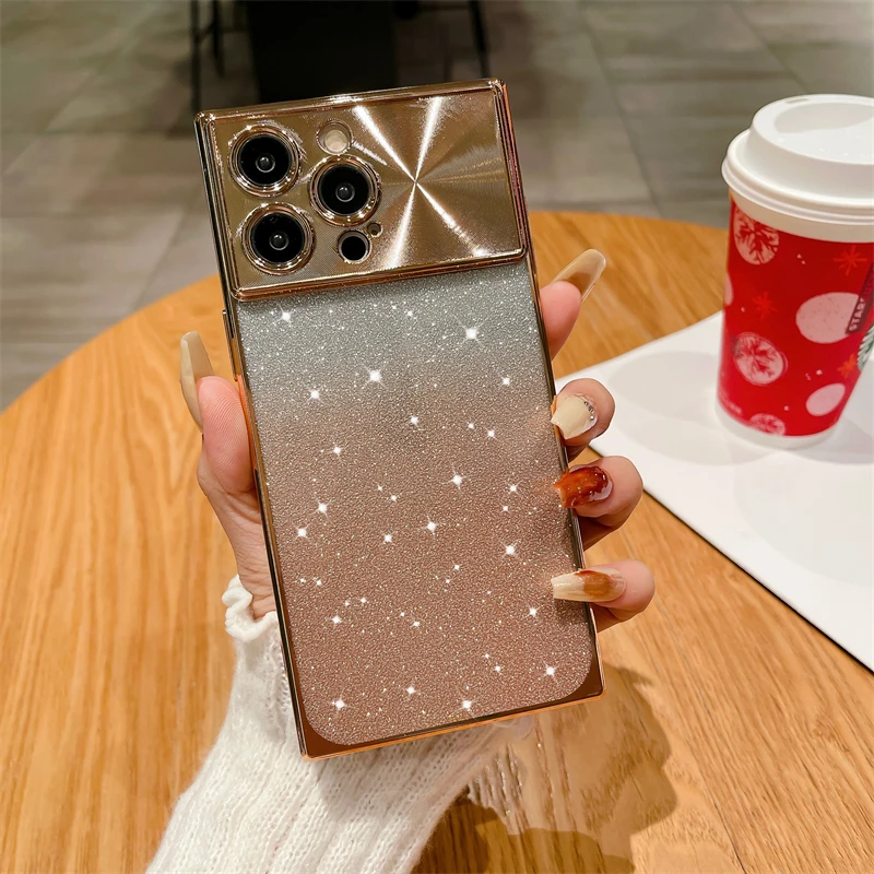 Coque de téléphone à paillettes électroplaquées, étui pour iPhone 13 14 15 Po Max Plus, Fashion Squae, doux, antichoc_voghion.com