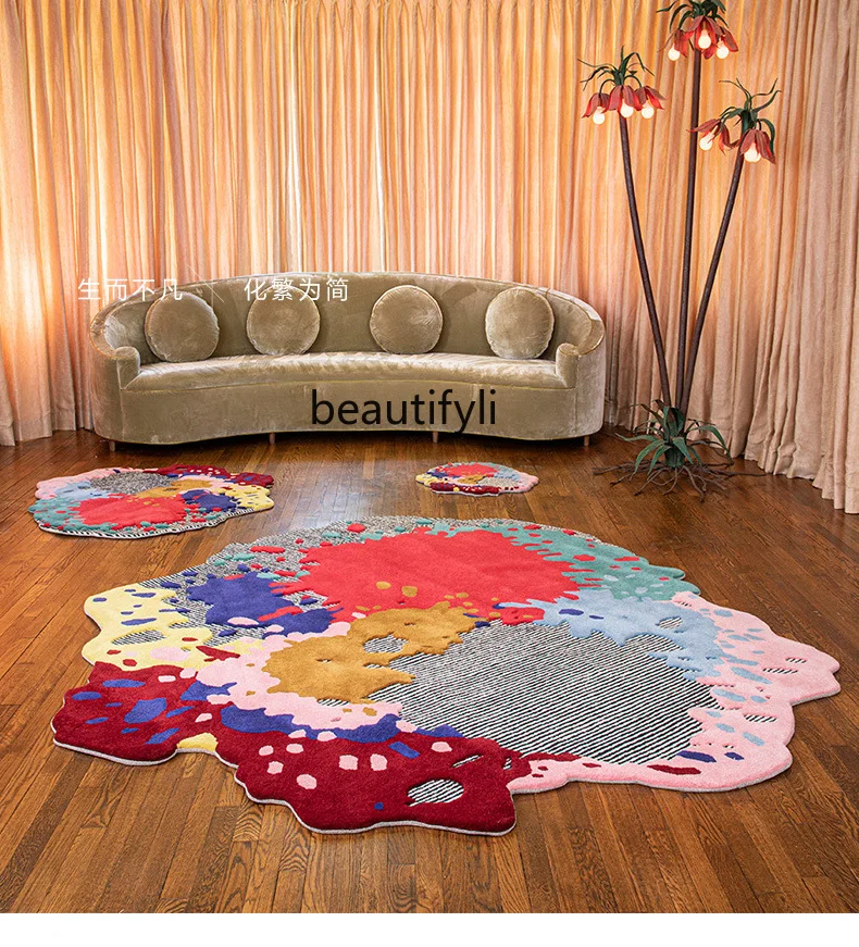 

Irregular Color Carpet Living Room Advanced Abstract Bedroom Bedside Blanket